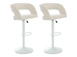 Outlet Vente-unique Conjunto de 2 bancos altos em tecido e metal branco, altura regulável cor - LAJUNIA Creme
