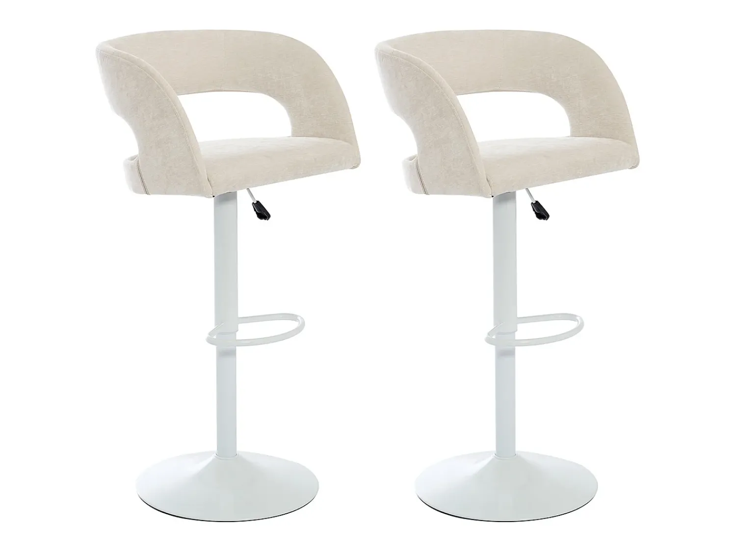 Outlet Vente-unique Conjunto de 2 bancos altos em tecido e metal branco, altura regulável cor - LAJUNIA Creme
