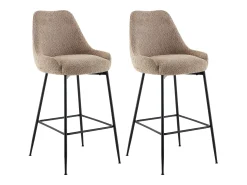 Banco*Vente-unique Conjunto de 2 bancos altos em tecido bouclé e metal preto, cor - TOYBA Taupe