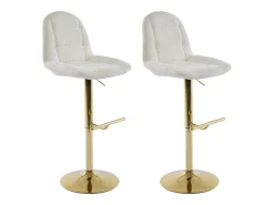 Banco*Vente-unique Conjunto de 2 bancos altos em tecido bouclé e metal dourado - LOLY Branco
