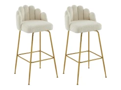 Banco*Vente-unique Conjunto de 2 bancos altos tecido bouclé e metal dourado, cor - ALTINAM Creme