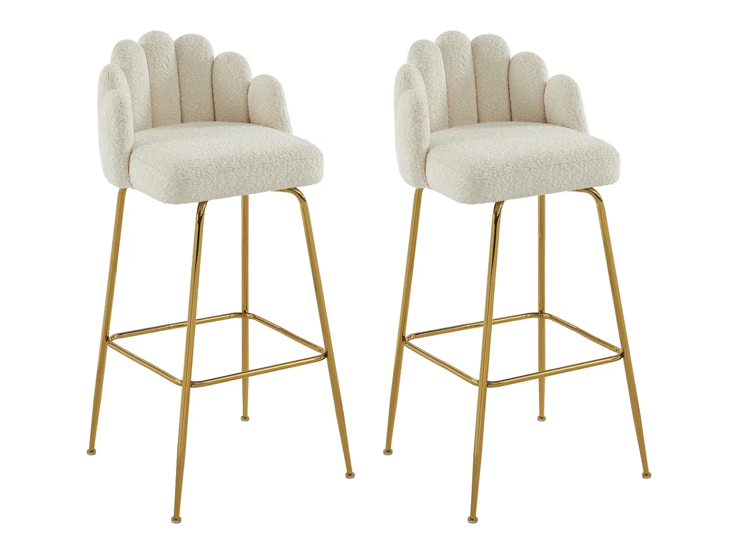 Banco*Vente-unique Conjunto de 2 bancos altos tecido bouclé e metal dourado, cor - ALTINAM Creme
