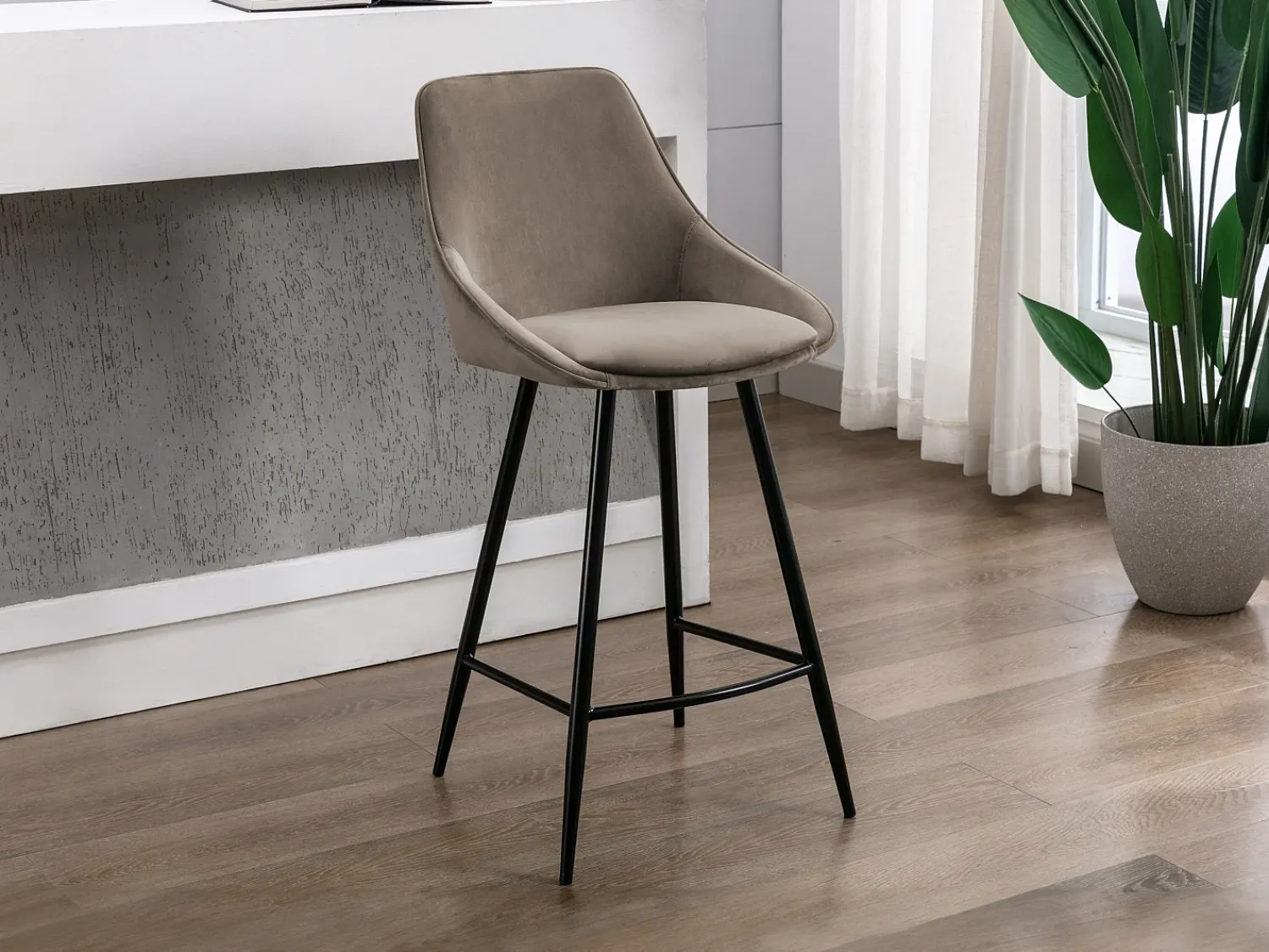 Discount Vente-unique Conjunto de 2 bancos altos - Veludo - - MASURIE Taupe
