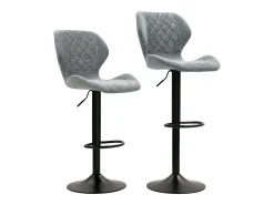 Outlet Conjunto de 2 bancos altos, reguláveis em altura e giratórios, estofados com encosto, aspecto chenille, apoio para os pés, estrutura de aço, cinza escuro Cinzento