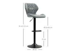 Outlet Conjunto de 2 bancos altos, reguláveis em altura e giratórios, estofados com encosto, aspecto chenille, apoio para os pés, estrutura de aço, cinza escuro Cinzento