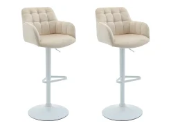 Banco*Vente-unique Conjunto de 2 bancos altos veludo e metal branco, altura ajustável creme - PEGA Creme / Branco