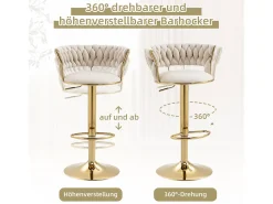 Hot Merax Conjunto de 2 bancos altos giratórios 360° - 54 x 46 x 78/97 - altura ajustável com encosto - veludo - Marfim