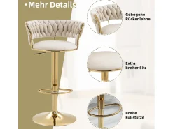 Hot Merax Conjunto de 2 bancos altos giratórios 360° - 54 x 46 x 78/97 - altura ajustável com encosto - veludo - Marfim