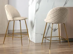 Discount Vente-unique Conjunto de 2 bancos altos - Veludo e metal dourado - - MELBOURNE Bege