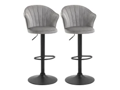 Discount Conjunto de 2 bancos altos giratórios, com altura ajustável, com encosto, toque de veludo, cinza, sem braços Cinzento