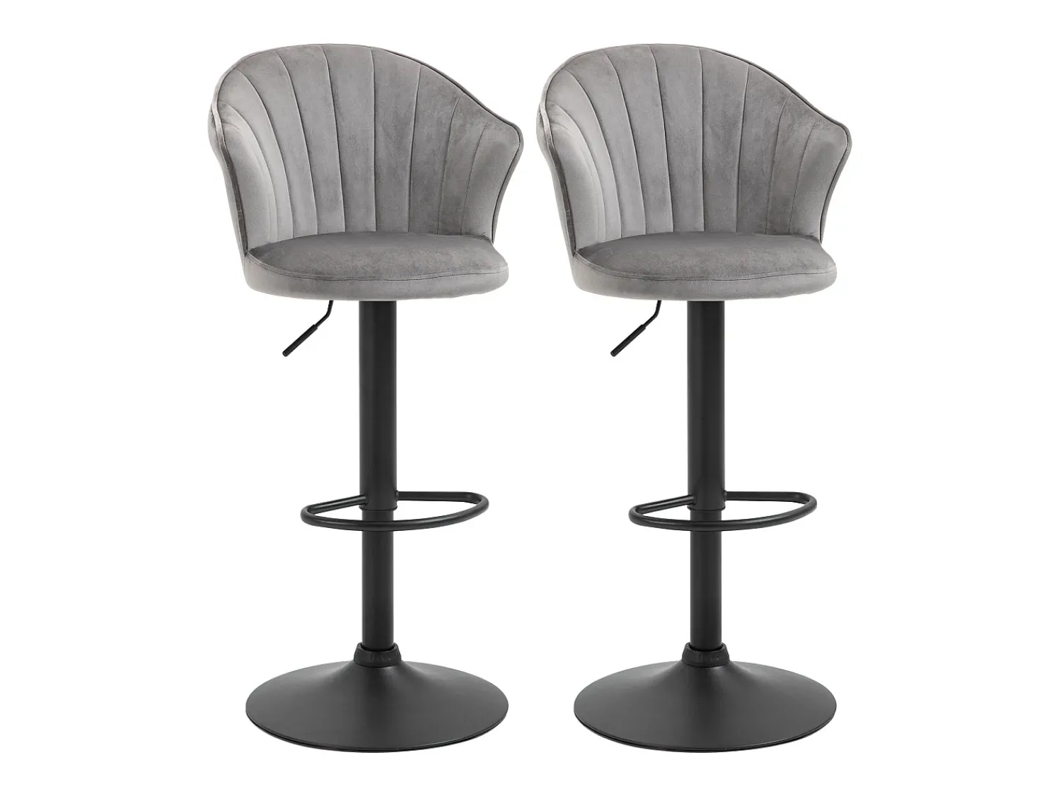 Discount Conjunto de 2 bancos altos giratórios, com altura ajustável, com encosto, toque de veludo, cinza, sem braços Cinzento