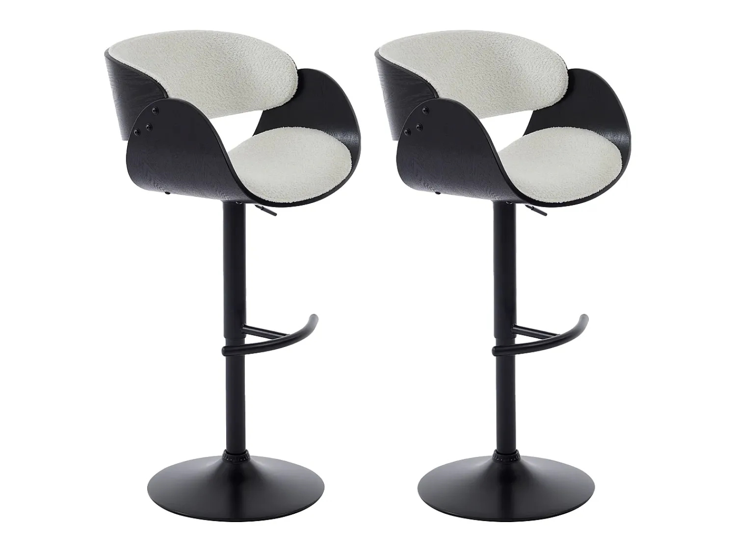 Banco*Vente-unique Conjunto de 2 bancos altos em tecido bouclé, altura ajustável, branco e preto - JELSA Preto / Branco