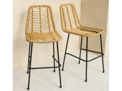Outlet Happy Garden Conjunto de 2 bancos de bar em rotim sintético OKA Castanho