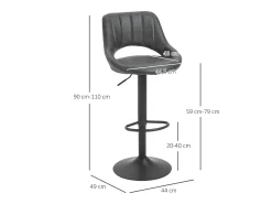 Discount Conjunto de 2 bancos de bar, bancos de cozinha giratórios, altura ajustável com apoio para os pés, aparência de couro, estrutura de metal, cinza Cinzento