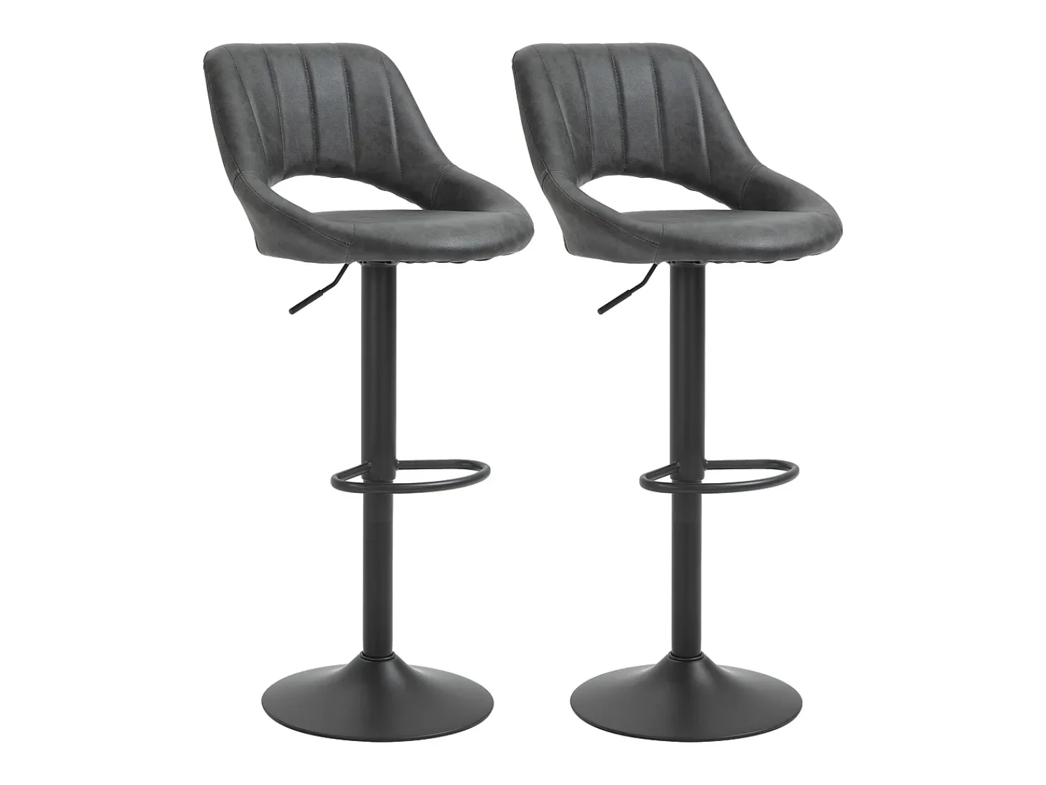 Discount Conjunto de 2 bancos de bar, bancos de cozinha giratórios, altura ajustável com apoio para os pés, aparência de couro, estrutura de metal, cinza Cinzento