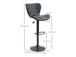 Banco* Conjunto de 2 bancos de bar, design retrô, altura ajustável, rotação de 360°, couro Preto