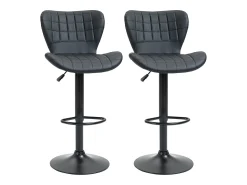 Banco* Conjunto de 2 bancos de bar, design retrô, altura ajustável, rotação de 360°, couro Preto
