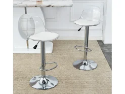 Best Hauss Spole Conjunto de 2 bancos de bar com encostos transparentes - Altura ajustável - Pés em metal Prateado
