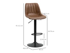 Online Conjunto de 2 bancos de bar, bancos de balcão com altura ajustável, couro sintético, banco de bistrô com anel de pé, aço, marrom Castanho