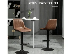 Online Conjunto de 2 bancos de bar, bancos de balcão com altura ajustável, couro sintético, banco de bistrô com anel de pé, aço, marrom Castanho