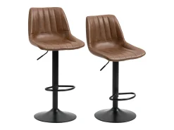 Online Conjunto de 2 bancos de bar, bancos de balcão com altura ajustável, couro sintético, banco de bistrô com anel de pé, aço, marrom Castanho