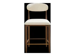 Banco*Hauss Spole Conjunto de 2 bancos de bar, com 94 cm de altura - Estrutura em metal castanho e dourado - Tecido Bege