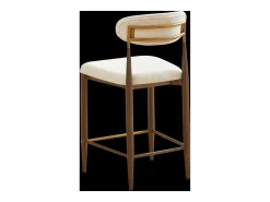 Banco*Hauss Spole Conjunto de 2 bancos de bar, com 94 cm de altura - Estrutura em metal castanho e dourado - Tecido Bege