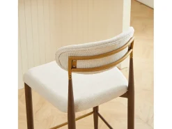 Banco*Hauss Spole Conjunto de 2 bancos de bar, com 94 cm de altura - Estrutura em metal castanho e dourado - Tecido Bege