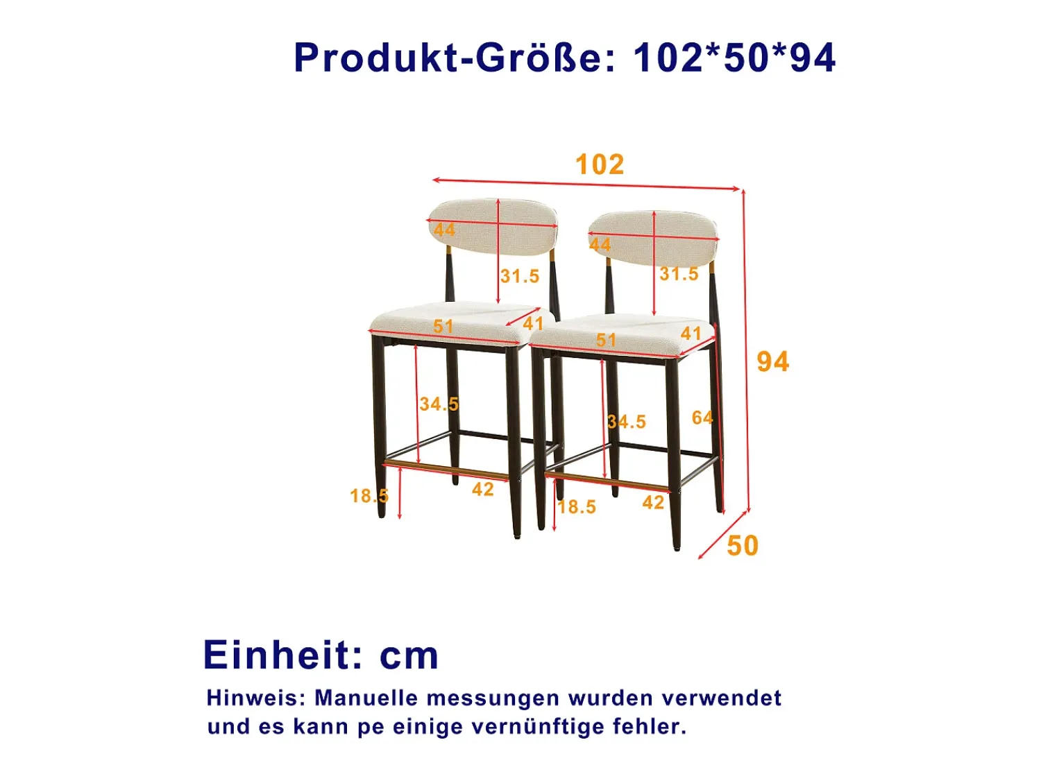 Banco*Hauss Spole Conjunto de 2 bancos de bar, com 94 cm de altura - Estrutura em metal castanho e dourado - Tecido Bege