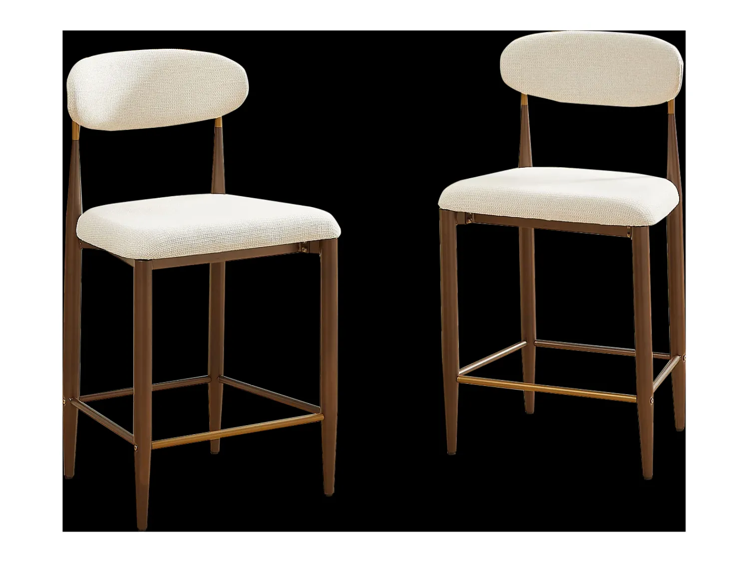 Banco*Hauss Spole Conjunto de 2 bancos de bar, com 94 cm de altura - Estrutura em metal castanho e dourado - Tecido Bege