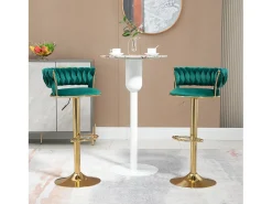 Banco* Conjunto de 2 bancos de bar giratórios de 360° e ajustáveis ​​em altura com apoio para os pés, veludo, e prateado Verde