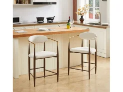 Hauss Spole Conjunto de 2 bancos de bar com apoio de braços - Tecido - Estrutura em metal castanho e dourado^ Banco