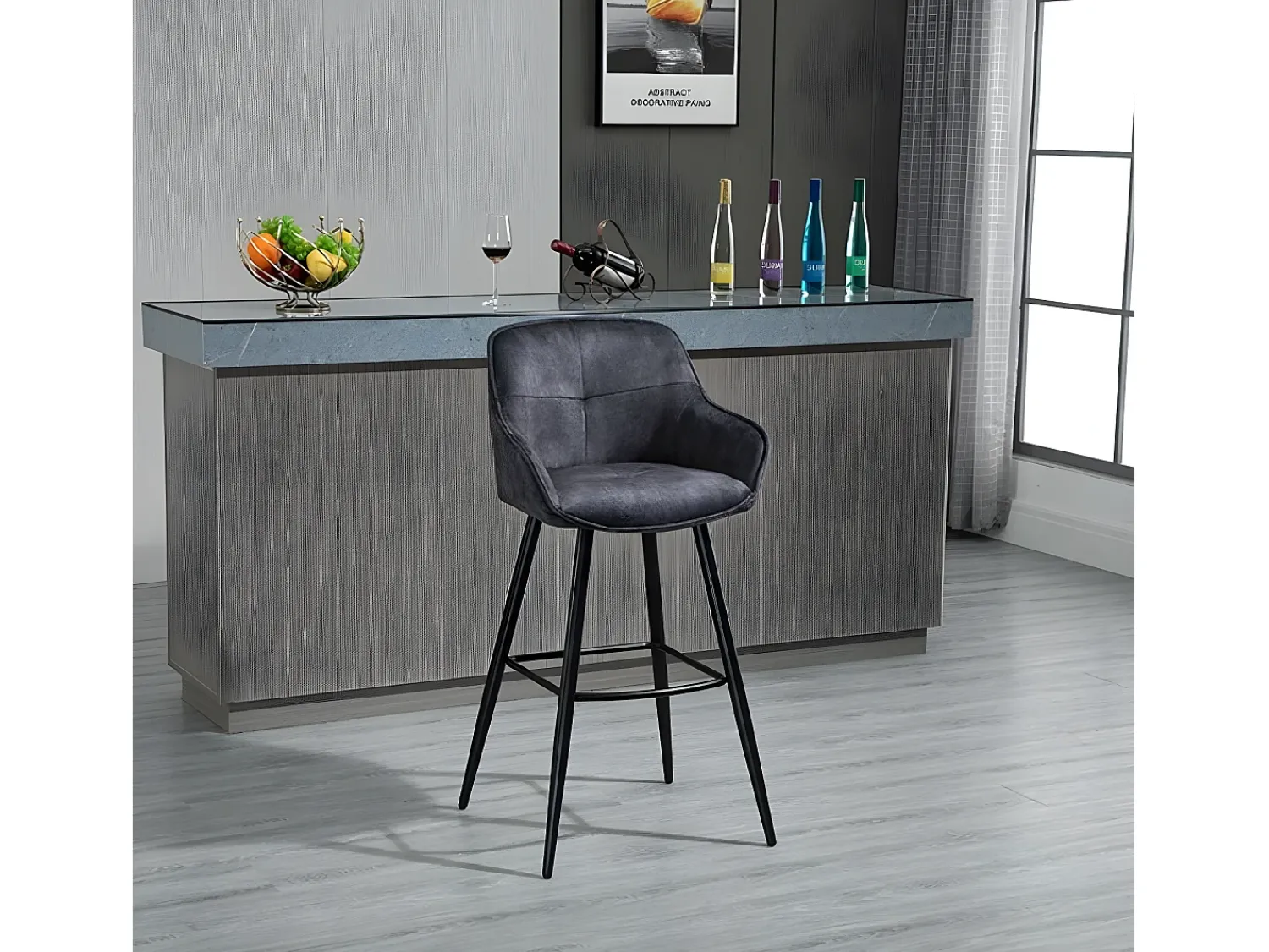 New Casa Vital Conjunto de 2 bancos de bar - tecido e metal - antracite - SHERRY Cinza antracite