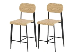 Conjunto de 2 bancos de bar, com apoio para os pés, estrutura de metal, altura do assento 66 cm, design industrial, madeira natural + preto^ Banco
