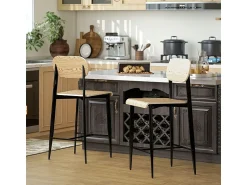 Conjunto de 2 bancos de bar, com apoio para os pés, estrutura de metal, altura do assento 66 cm, design industrial, madeira natural + preto^ Banco