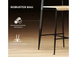Conjunto de 2 bancos de bar, com apoio para os pés, estrutura de metal, altura do assento 66 cm, design industrial, madeira natural + preto^ Banco
