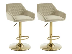 Banco*Vente-unique Conjunto de 2 bancos de bar em veludo e metal dourado - Altura ajustável - - TAVOA Bege