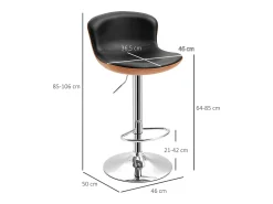 Conjunto de 2 bancos de bar, reguláveis em altura, giratórios, com apoio para os pés e encosto, couro sintético,^ Banco