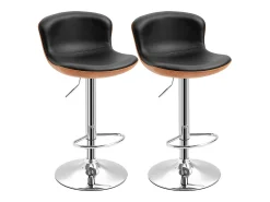 Conjunto de 2 bancos de bar, reguláveis em altura, giratórios, com apoio para os pés e encosto, couro sintético,^ Banco