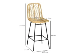 Banco* Conjunto de 2 bancos de bar com encosto estilo boho, rattan PE, incluindo apoio para os pés, + preto Amarelo