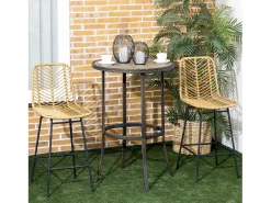 Banco* Conjunto de 2 bancos de bar com encosto estilo boho, rattan PE, incluindo apoio para os pés, + preto Amarelo