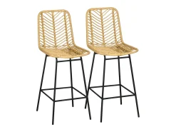 Banco* Conjunto de 2 bancos de bar com encosto estilo boho, rattan PE, incluindo apoio para os pés, + preto Amarelo