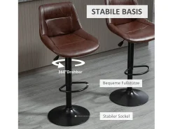 Conjunto de 2 bancos de bar, bancos de balcão ajustáveis em altura com encosto, giratórios, couro sintético, marrom^ Banco
