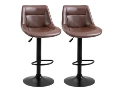 Conjunto de 2 bancos de bar, bancos de balcão ajustáveis em altura com encosto, giratórios, couro sintético, marrom^ Banco