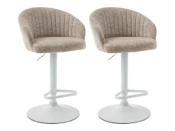 Clearance Vente-unique Conjunto de 2 bancos de bar em tecido e metal branco - Altura ajustável - - DORALIZ Creme