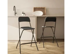 Hot Conjunto de 2 bancos de bar dobráveis com estrutura de aço para cozinha e sala de jantar, Preto