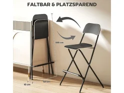 Hot Conjunto de 2 bancos de bar dobráveis com estrutura de aço para cozinha e sala de jantar, Preto