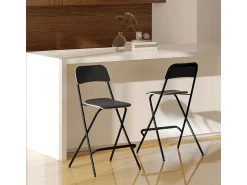 Hot Conjunto de 2 bancos de bar dobráveis com estrutura de aço para cozinha e sala de jantar, Preto
