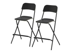 Hot Conjunto de 2 bancos de bar dobráveis com estrutura de aço para cozinha e sala de jantar, Preto