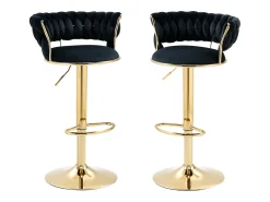 Conjunto de 2 bancos de bar giratórios de 360° e ajustáveis em altura com apoio para os pés, veludo, e prateado^ Banco
